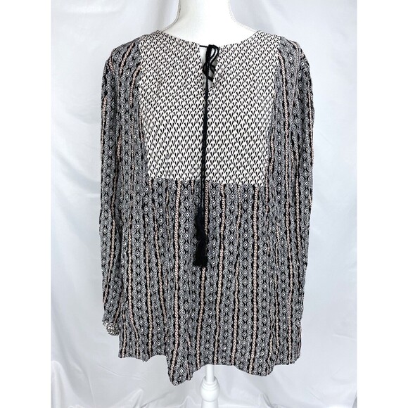 Weekend Suzanne Betro Women SMALL Long Sleeve Blouse Black Brown Peasant Tunic - Picture 1 of 7